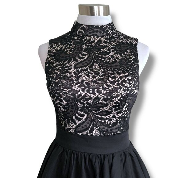 Chi Chi London for Modcloth Womens Dress Sz 2 Black Lace High Neck Fit & Flare - Picture 3 of 8